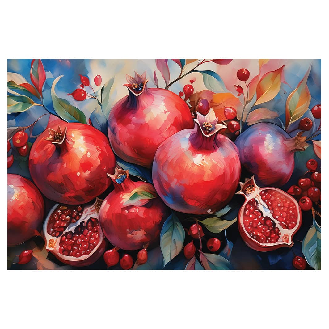 OIL PAINTED POMEGRANITES WITH LEAVES RECTANGULAR RUG