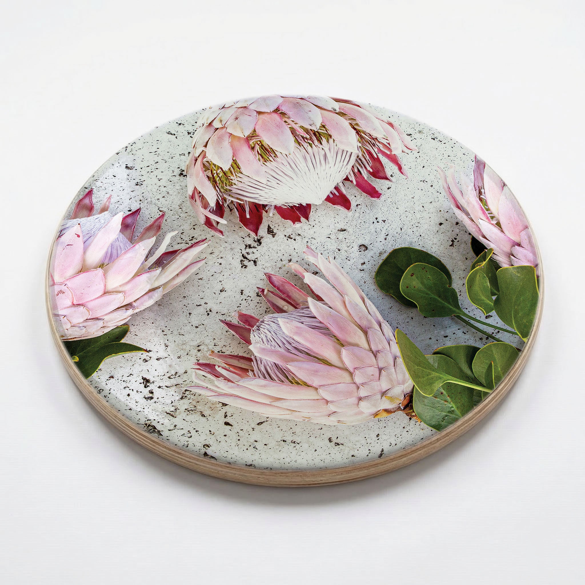 FLORAL PINK PROTEAS ON WHITE CHEESEBOARD