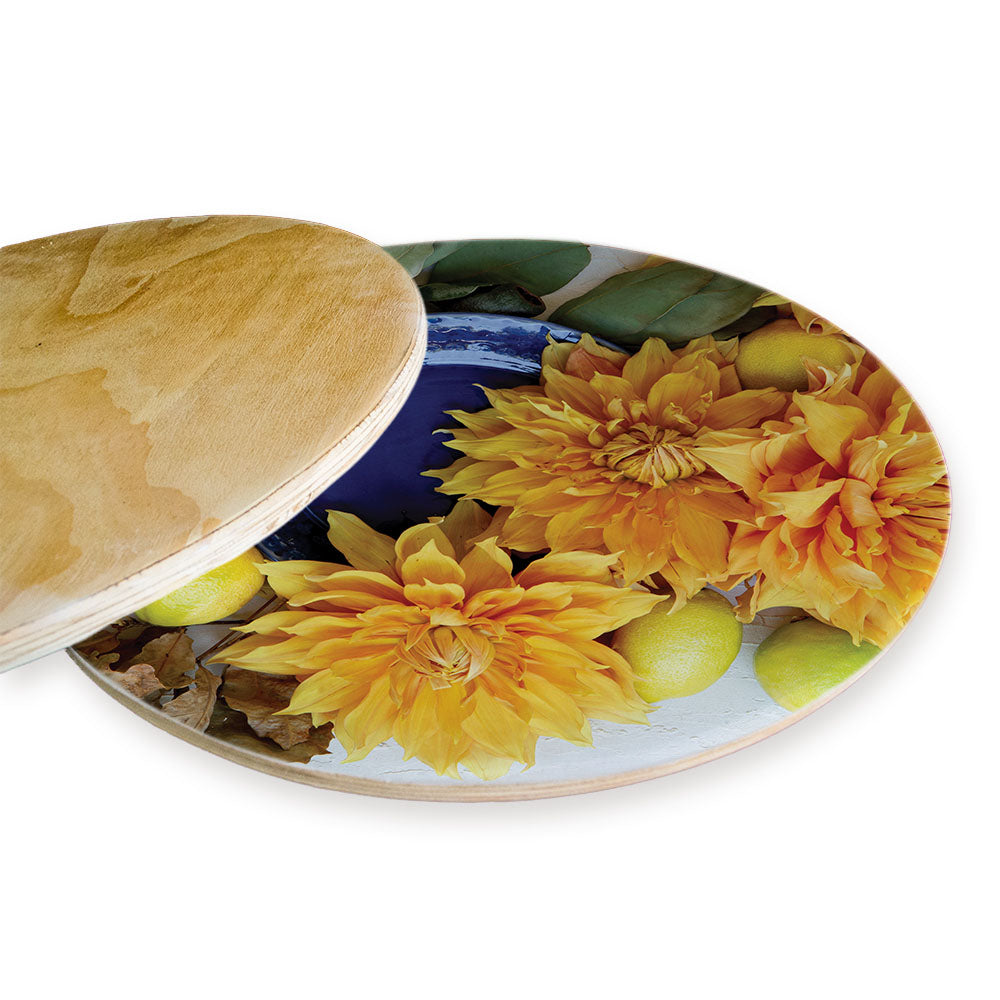 FLORAL YELLOW CHRYSANTHEMUM FLOWERS WITH FOLIAGE CHEESEBOARD