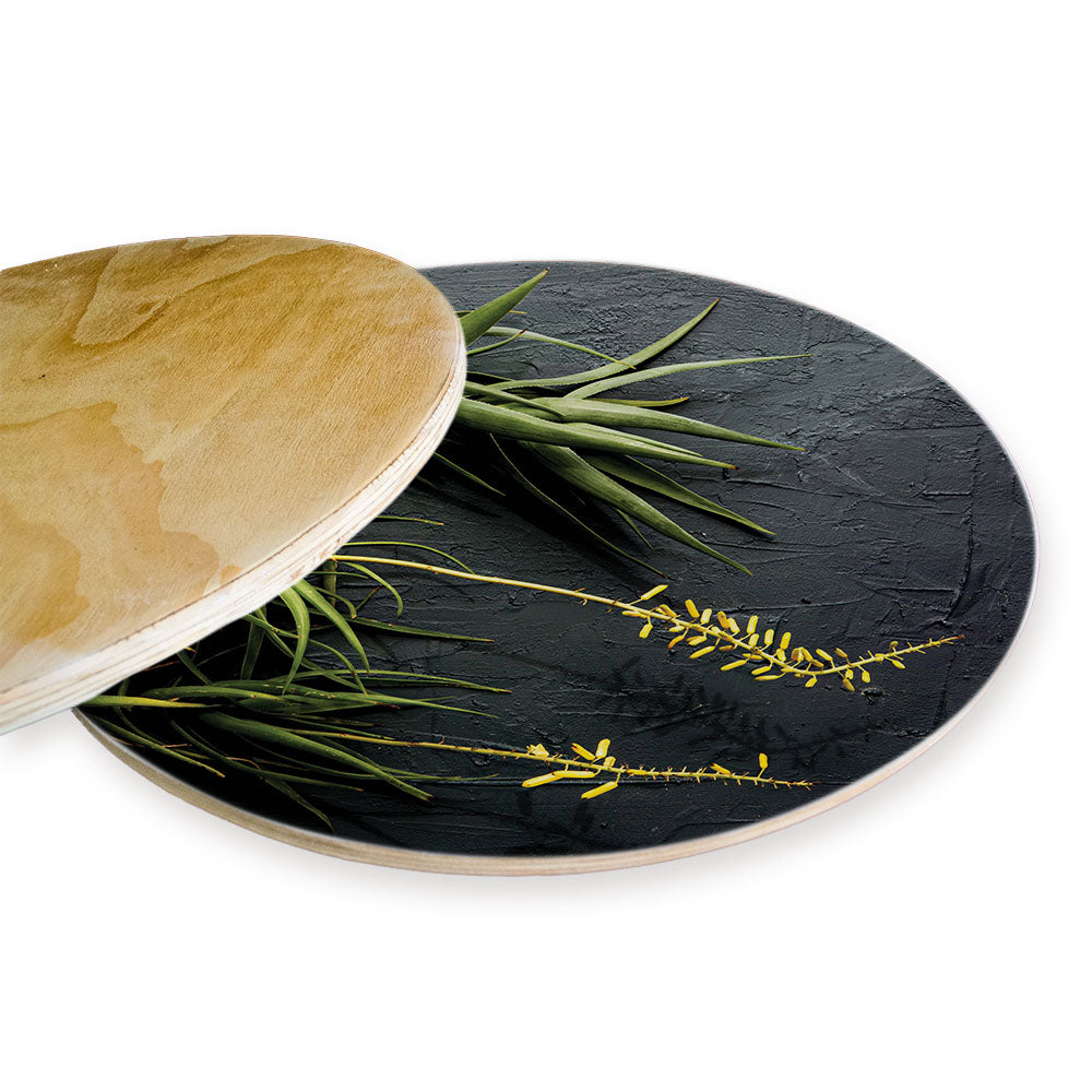 NATURAL YELLOW BLOSSOMS ALOE BUSH ON GREY CHEESEBOARD