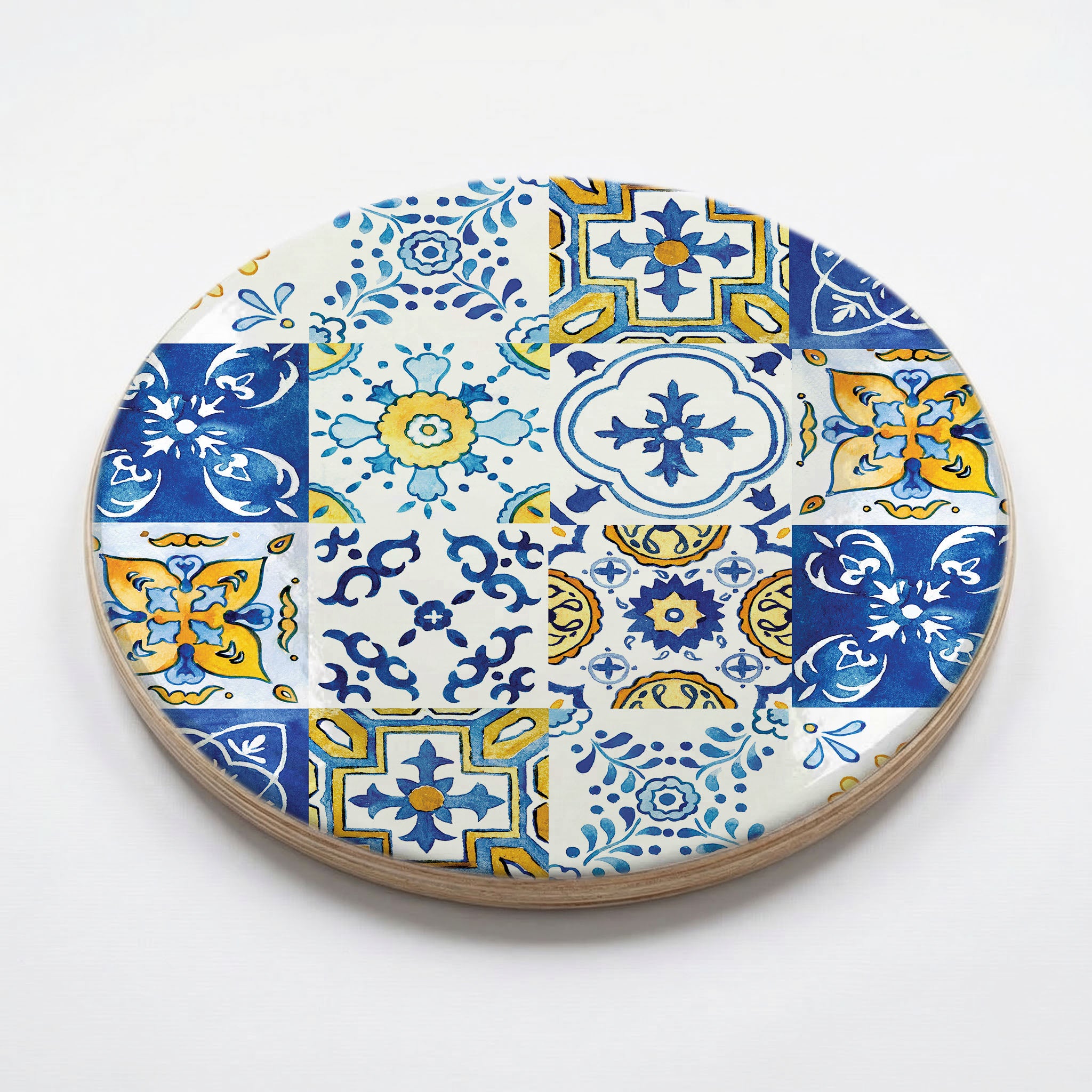 PATTERN BLUE AND YELLOW WATERCOLOUR LISBON TILE CHEESEBOARD