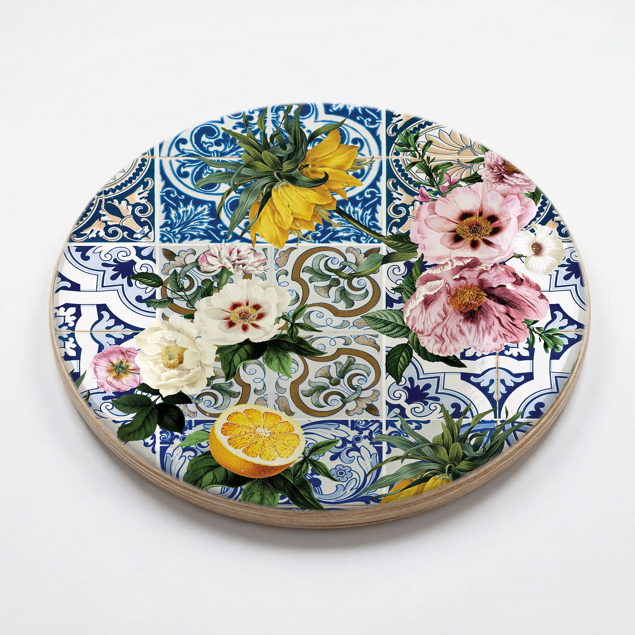 PATTERN BLUE LISBON TILE WITH LEMONS & FLOWERS CHEESEBOARD