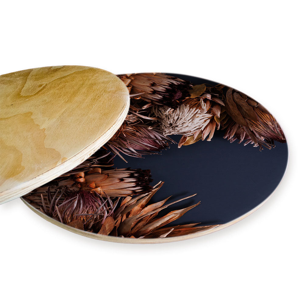 ROSE GOLD PROTEA ON DARK BLUE CHEESEBOARD