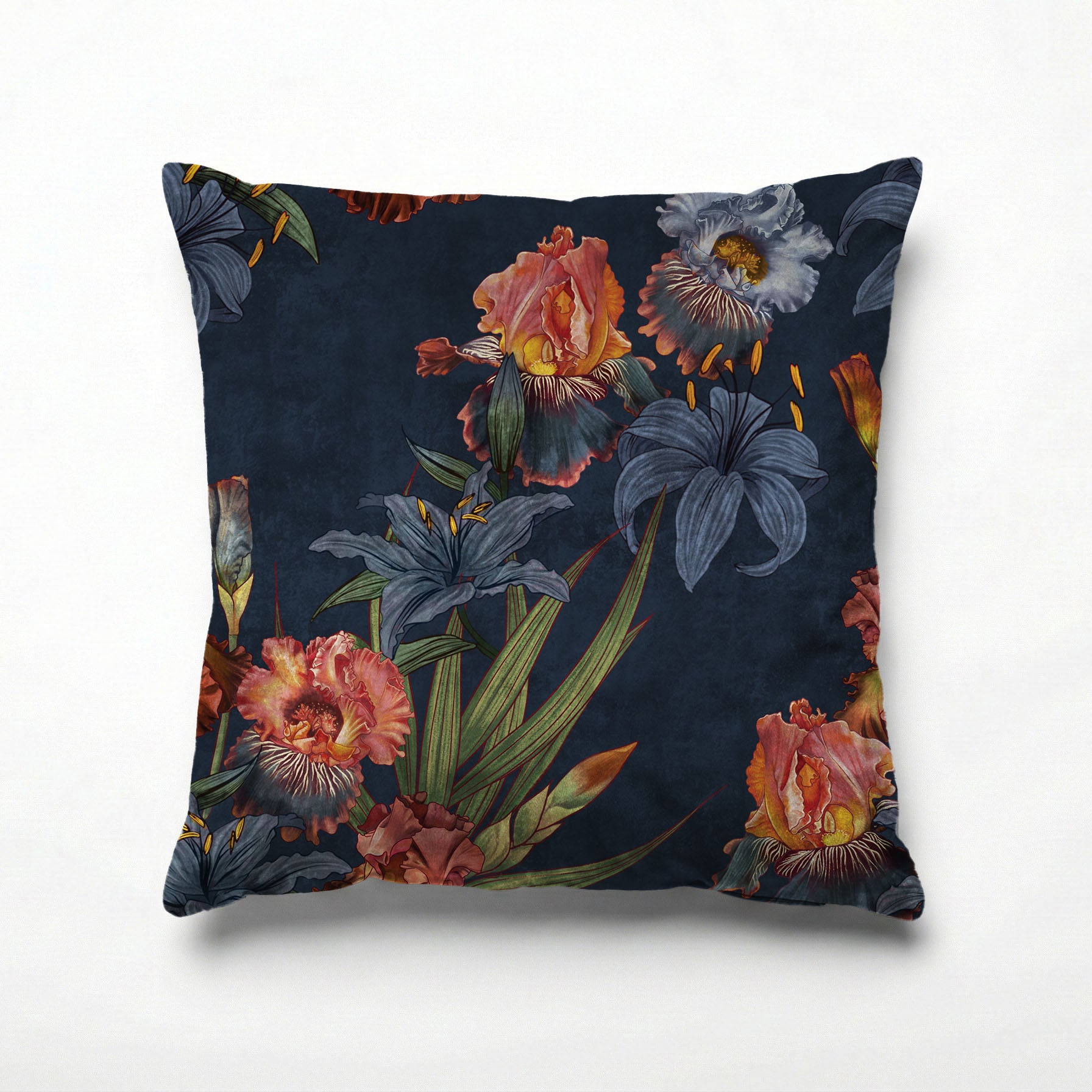 FLORAL NAVY LILIES AND IRIS PAINTING SCATTER CUSHION