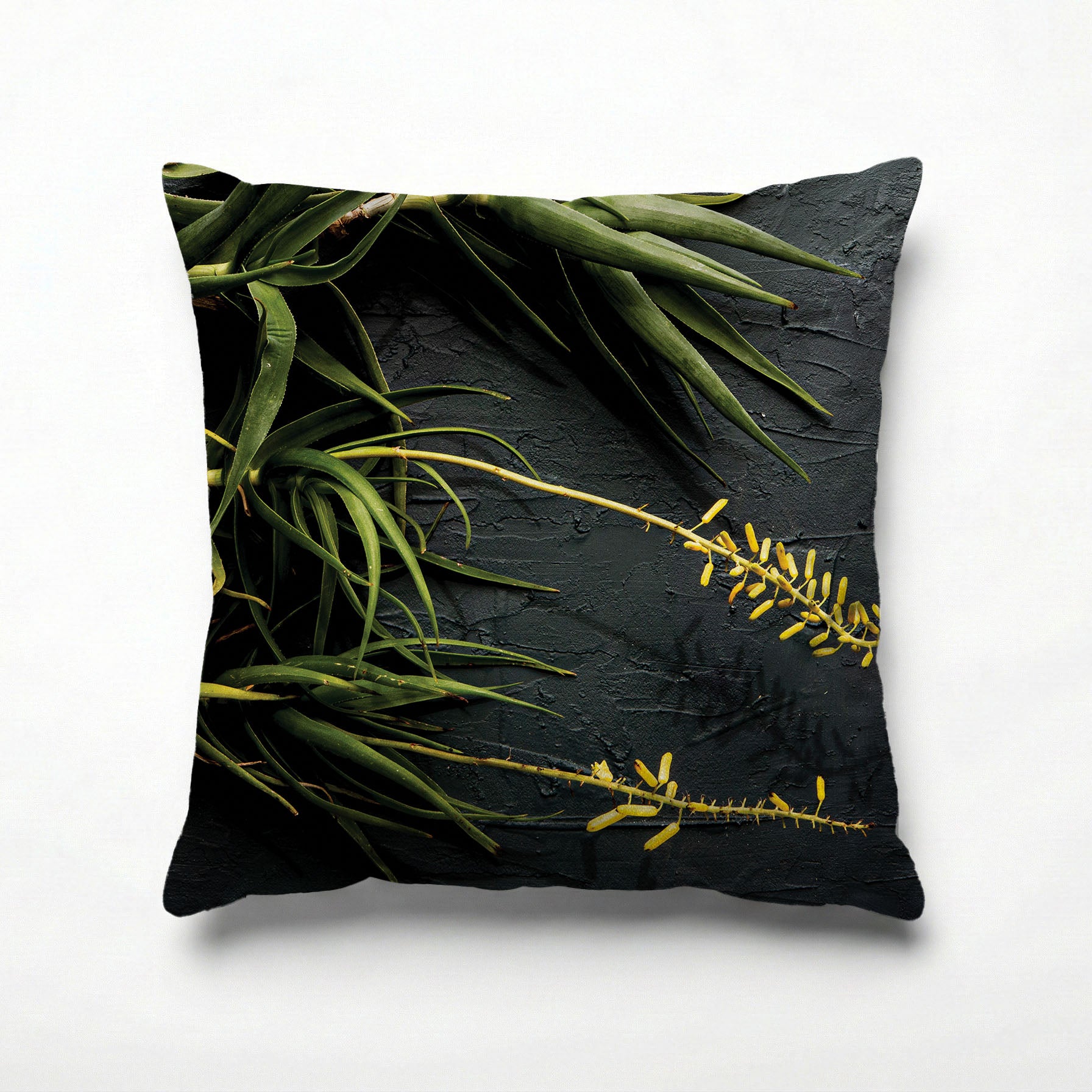 NATURAL YELLOW BLOSSOMS ALOE BUSH ON GREY SCATTER CUSHION