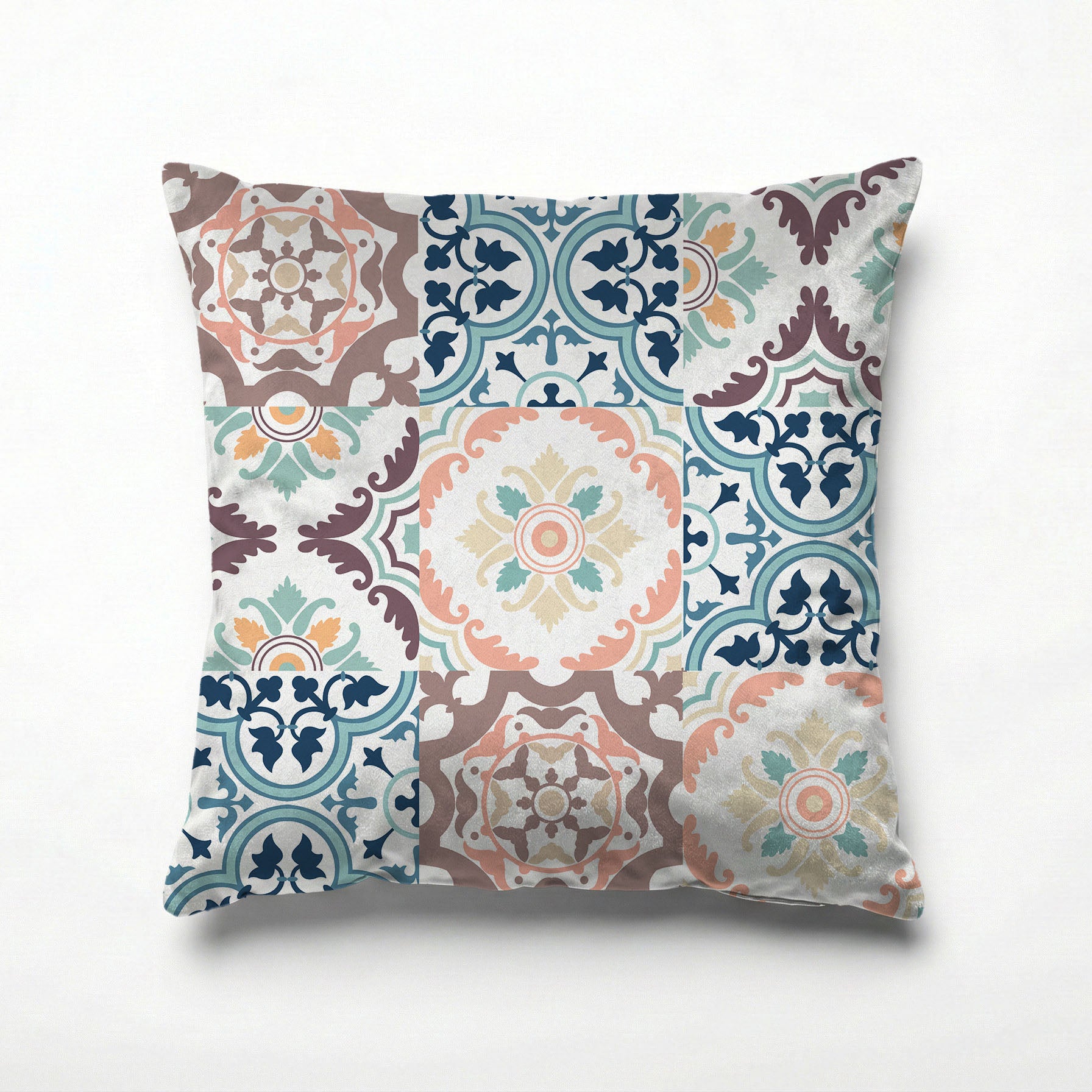 PATTERN BLUE AND MAUVE TILE SCATTER CUSHION