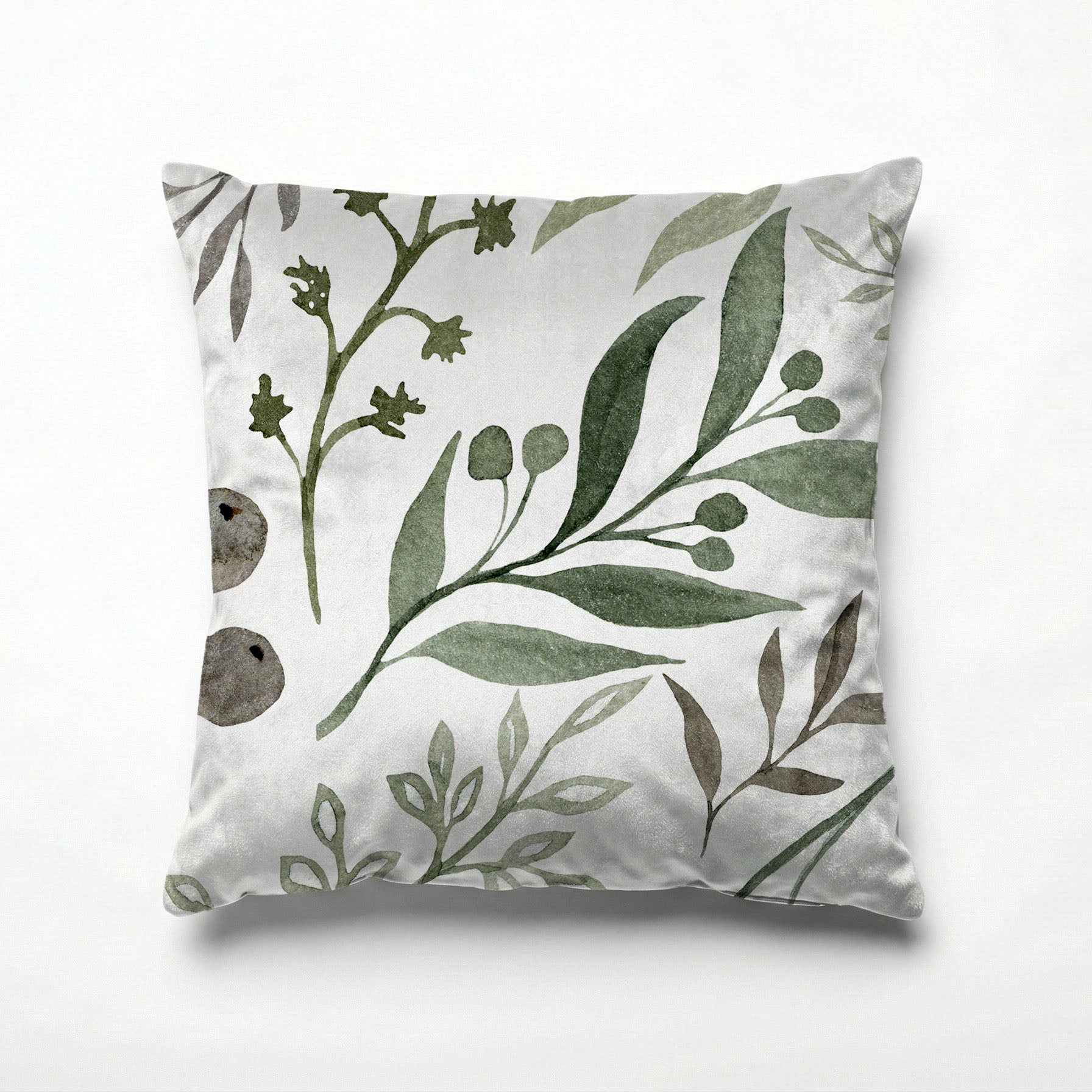 WATERCOLOUR GREEN LEAVES SCATTER CUSHION