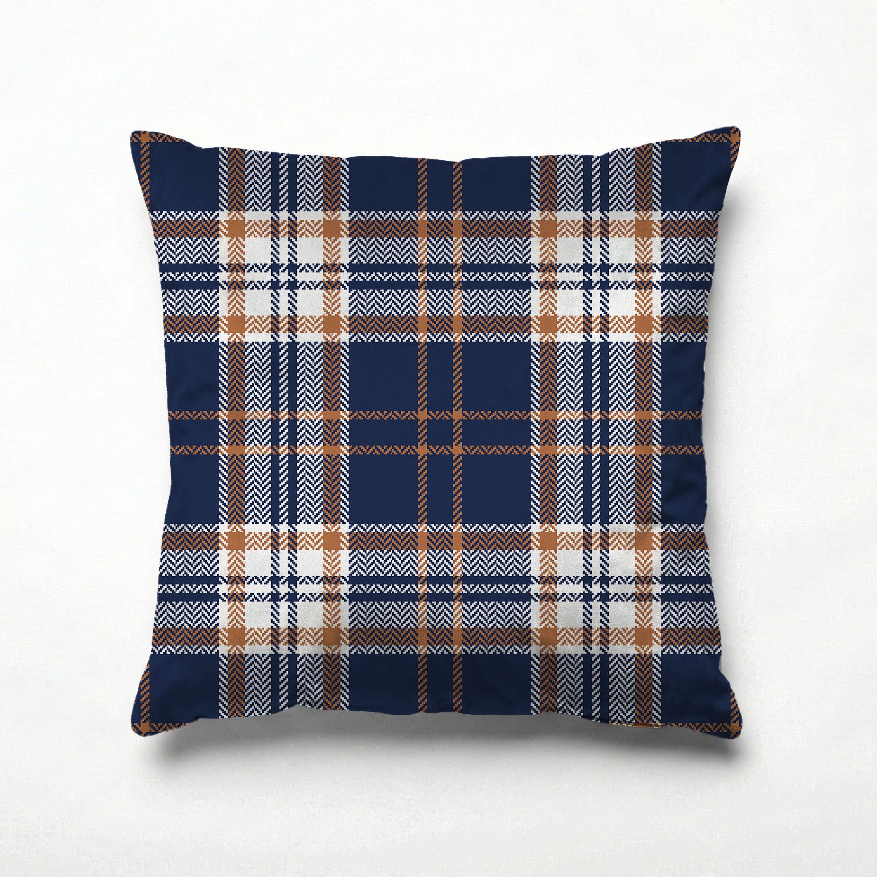 NAVY AND GOLD PLAID PATTERN SCATTER CUSHION