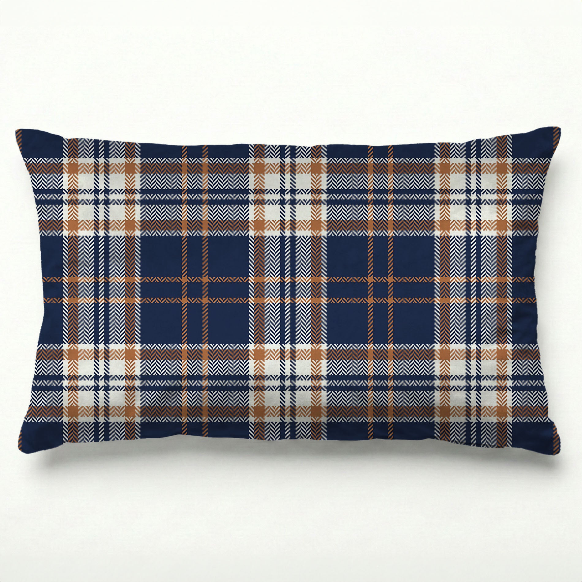 NAVY AND GOLD PLAID PATTERN SCATTER CUSHION
