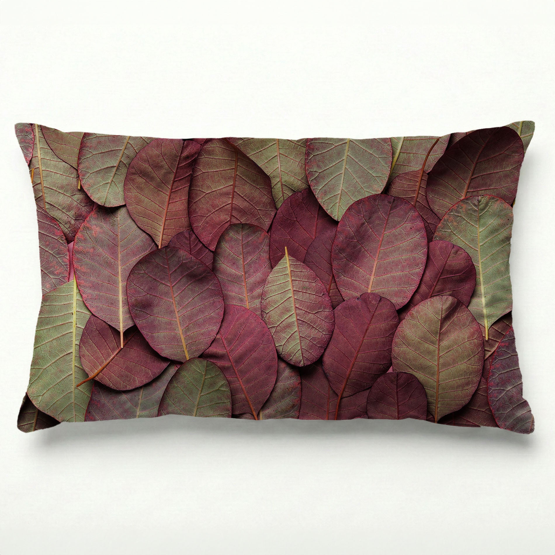 LEAF ARRANGEMENT DARK MAUVE AND GREEN SCATTER CUSHION