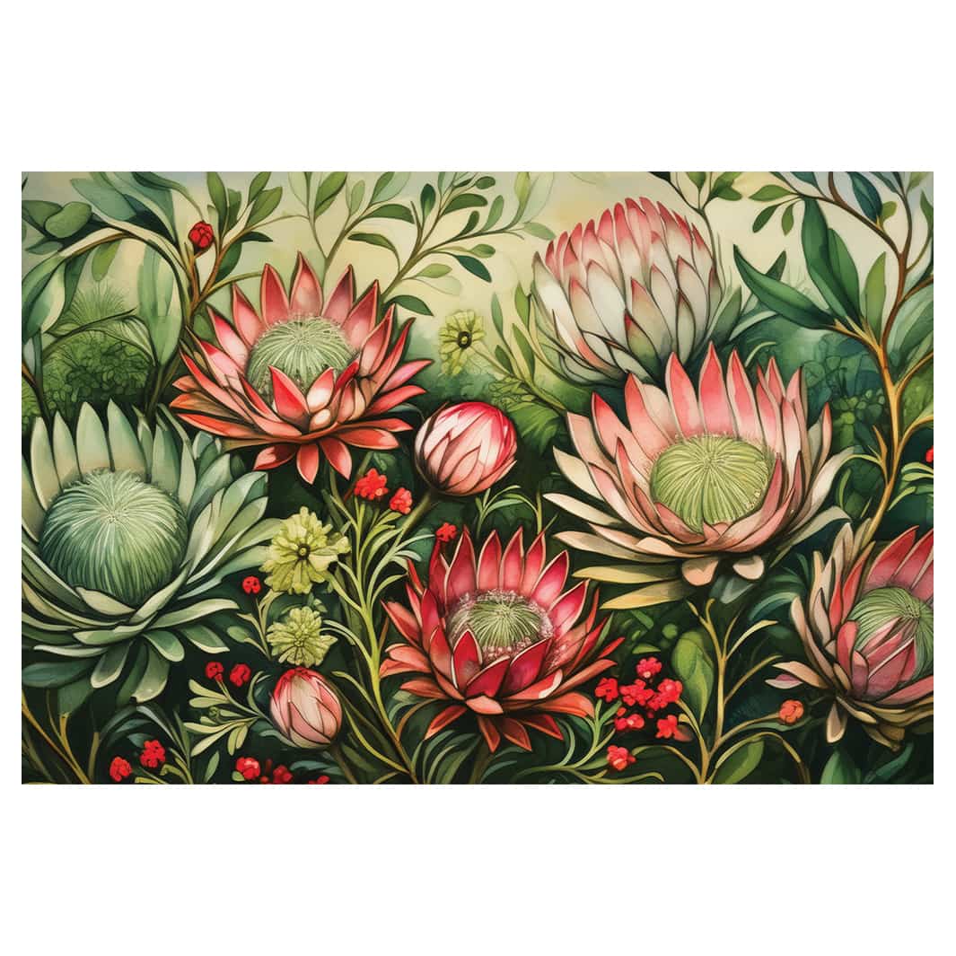 PINK AND GREEN PROTEA BUSH TABLECLOTH