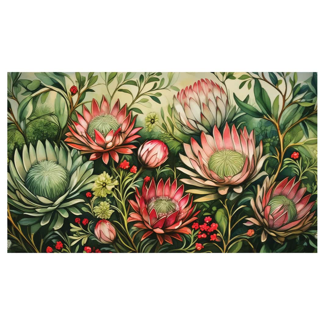 PINK AND GREEN PROTEA BUSH TABLECLOTH