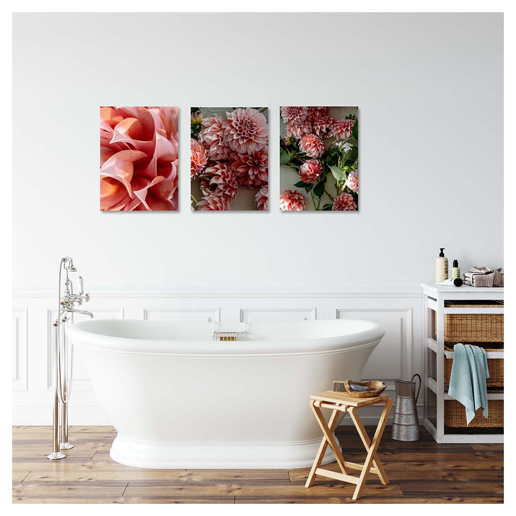 FLORAL PINK DAHLIA BIRCH BLOCKS 3 PIECE COLLAGE