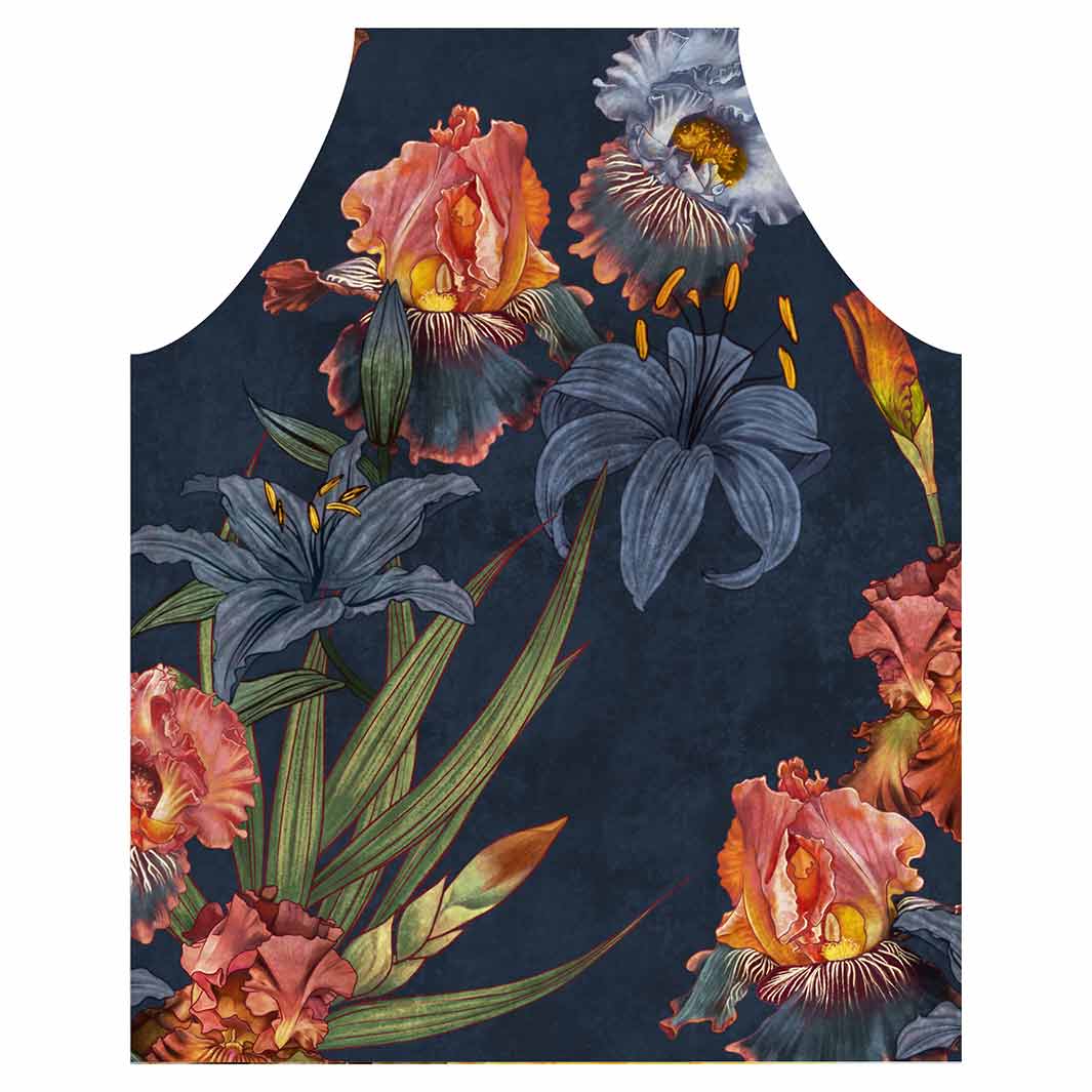 FLORAL NAVY LILIES AND IRIS PAINTING APRON
