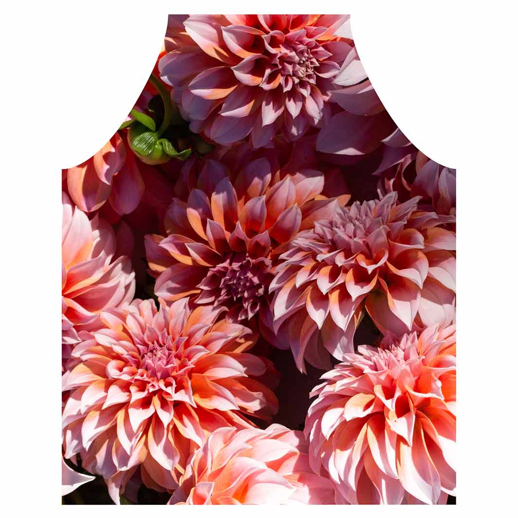 FLORAL ORANGE SCATTERED DAHLIAS WITH LEAVES APRON