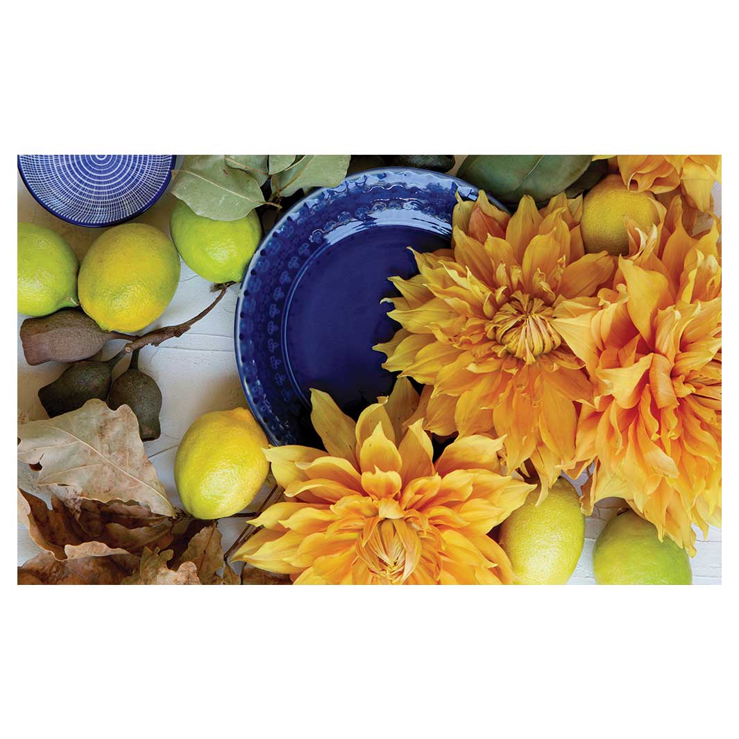 FLORAL YELLOW CHRYSANTHEMUM FLOWERS WITH FOLIAGE ANTI-FATIGUE KITCHEN MAT