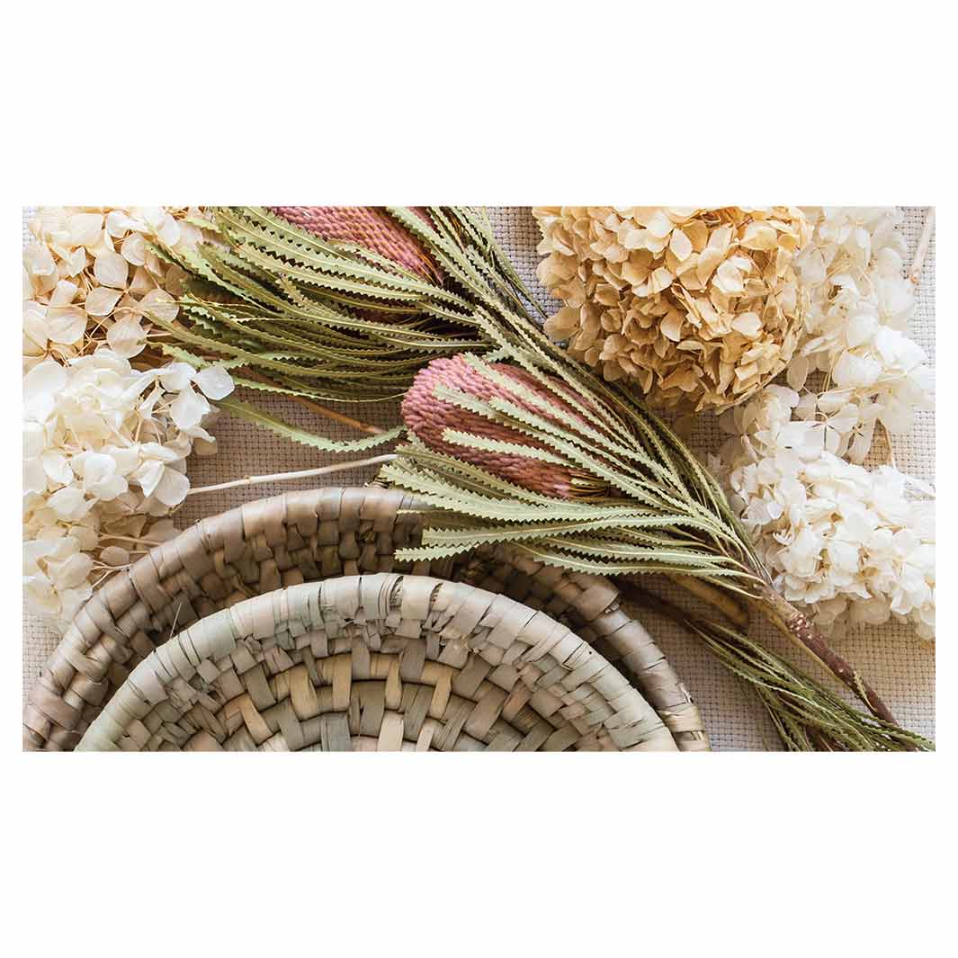 FLORAL CREAM AND GREY BASKET WITH PINK BANKSEAS ANTI-FATIGUE KITCHEN MAT