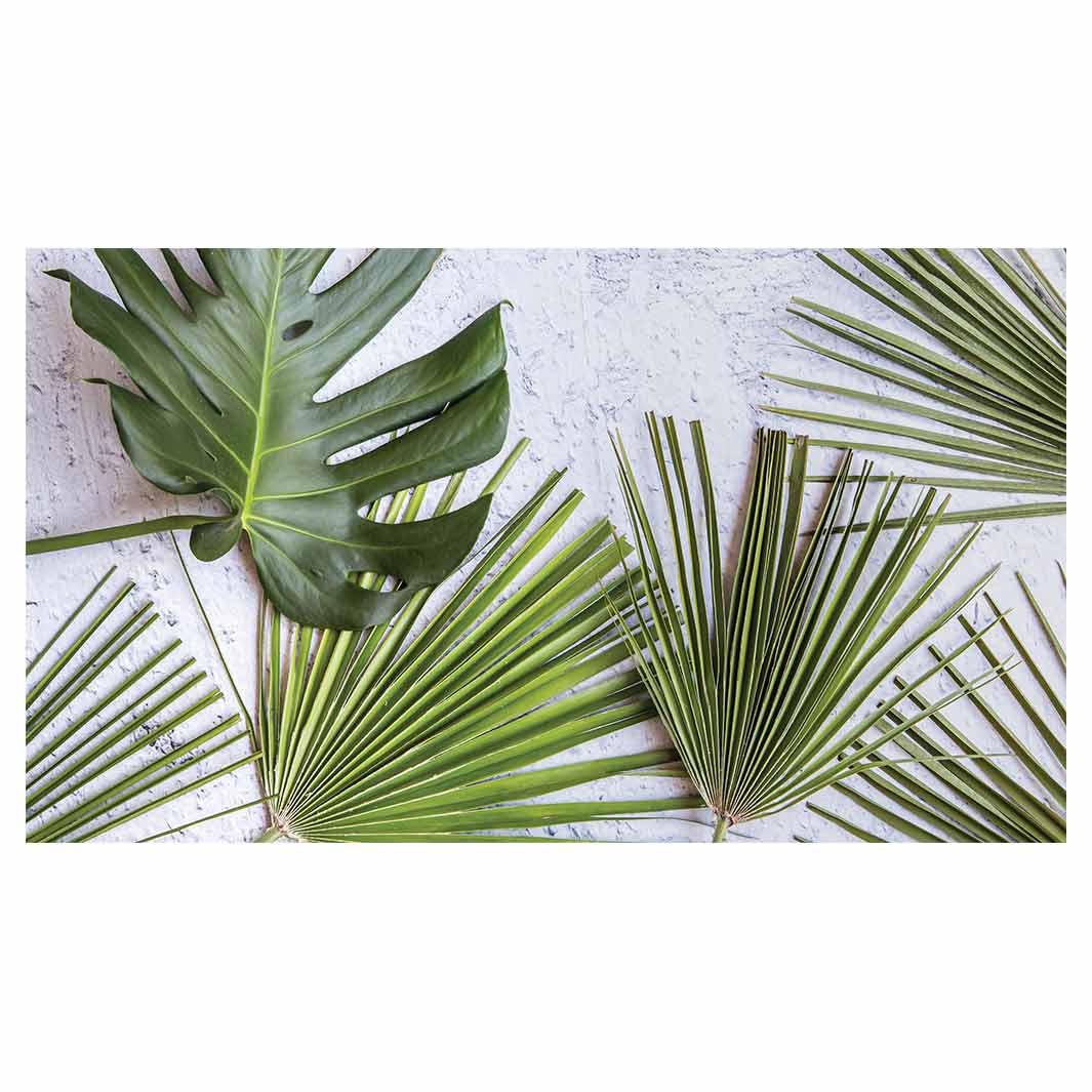 LEAVES GREEN PALM LEAVES ON WHITE ANTI-FATIGUE KITCHEN MAT