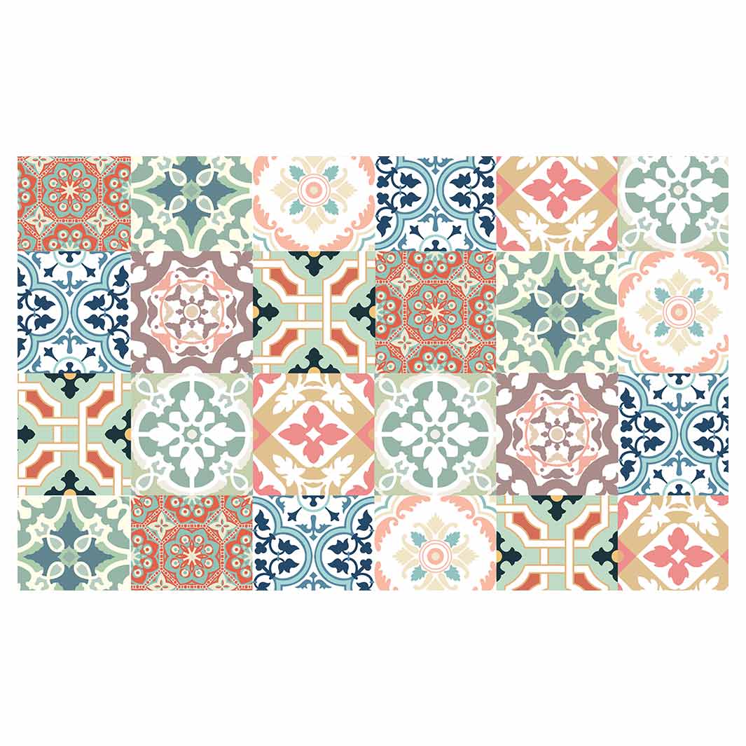 PATTERN TEAL AND ORANGE TILE MULTI-PURPOSE MAT