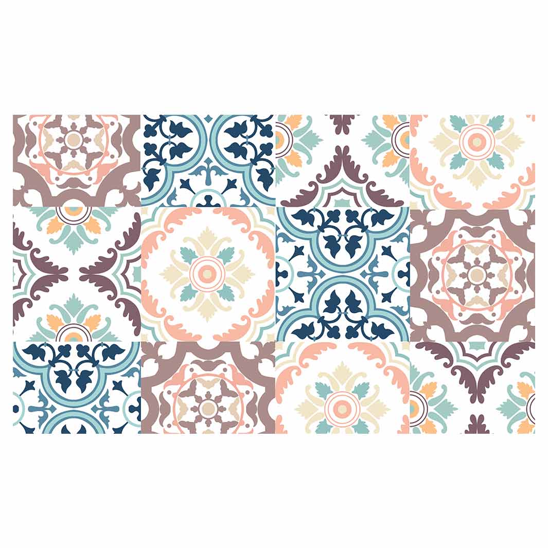 PATTERN BLUE AND MAUVE TILE ANTI-FATIGUE KITCHEN MAT