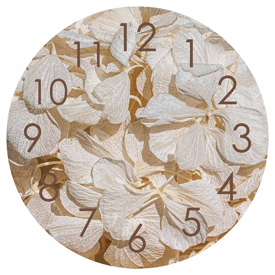 FLORAL CREAM BLEACHED HYDRANGEA LEAVES ROUND CLOCK