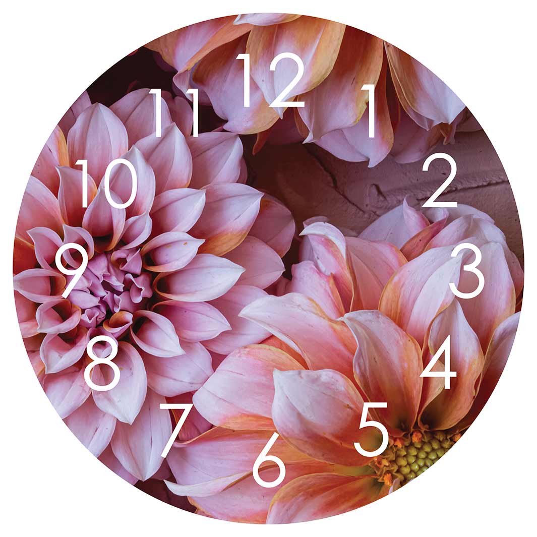 FLORAL PINK AND ORANGE DAHLIA FLOWERS ROUND CLOCK