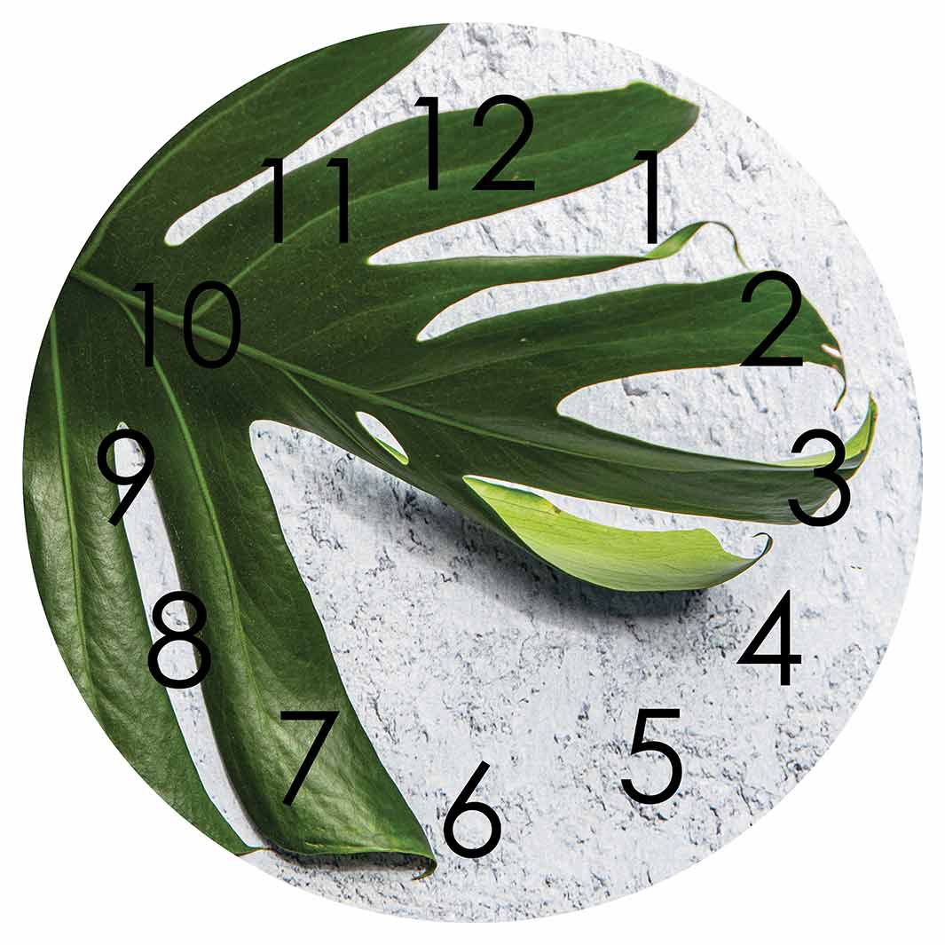 LEAVES GREEN MONSTERA LEAF ROUND CLOCK