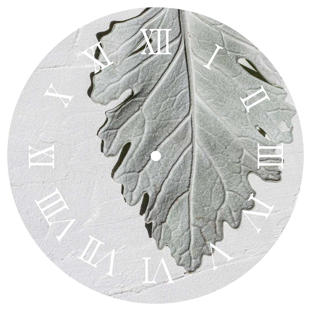 LEAVES GREY MONOCHROME LEAF ROUND CLOCK