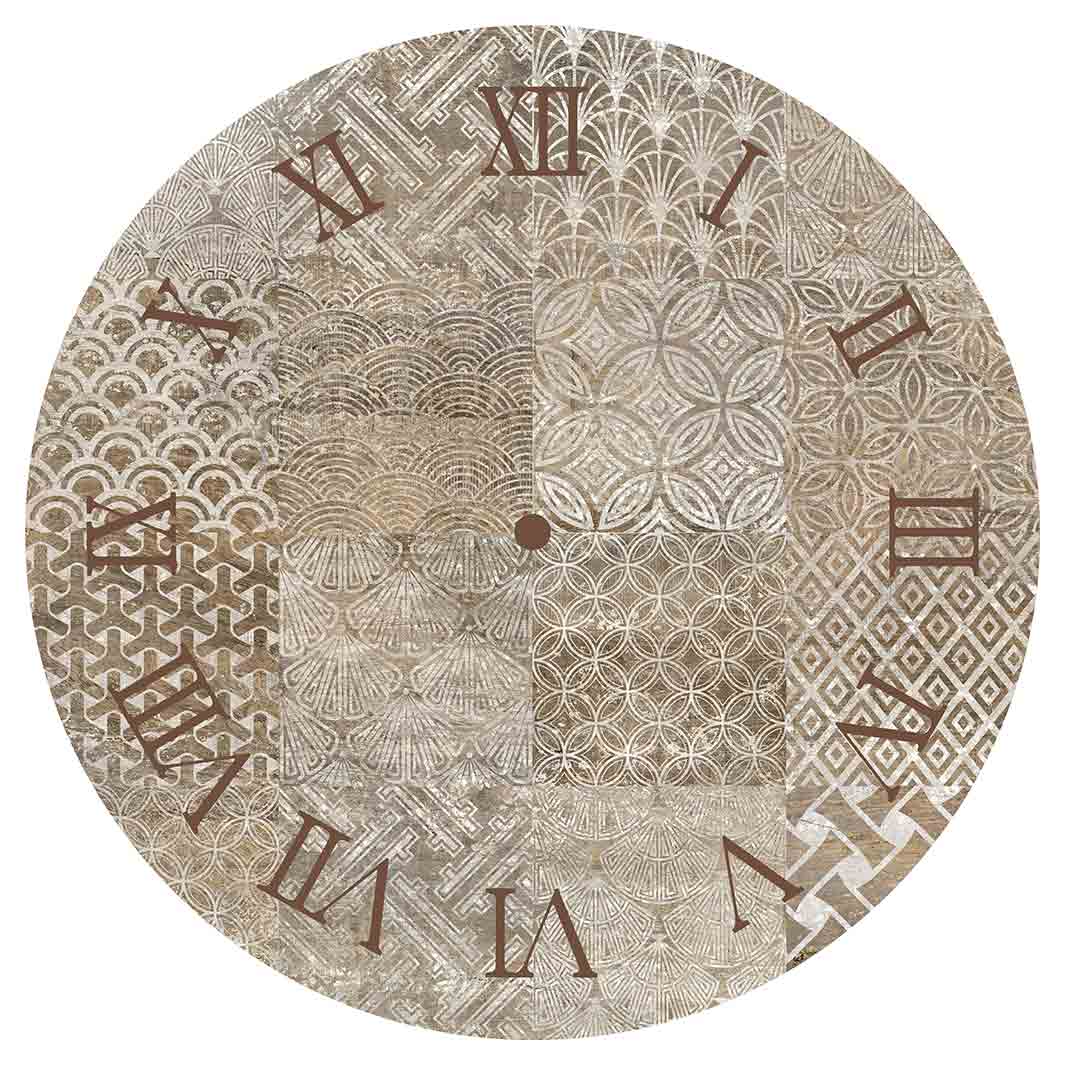 PATTERN BROWN MODERN TILE NATURAL ROUND CLOCK