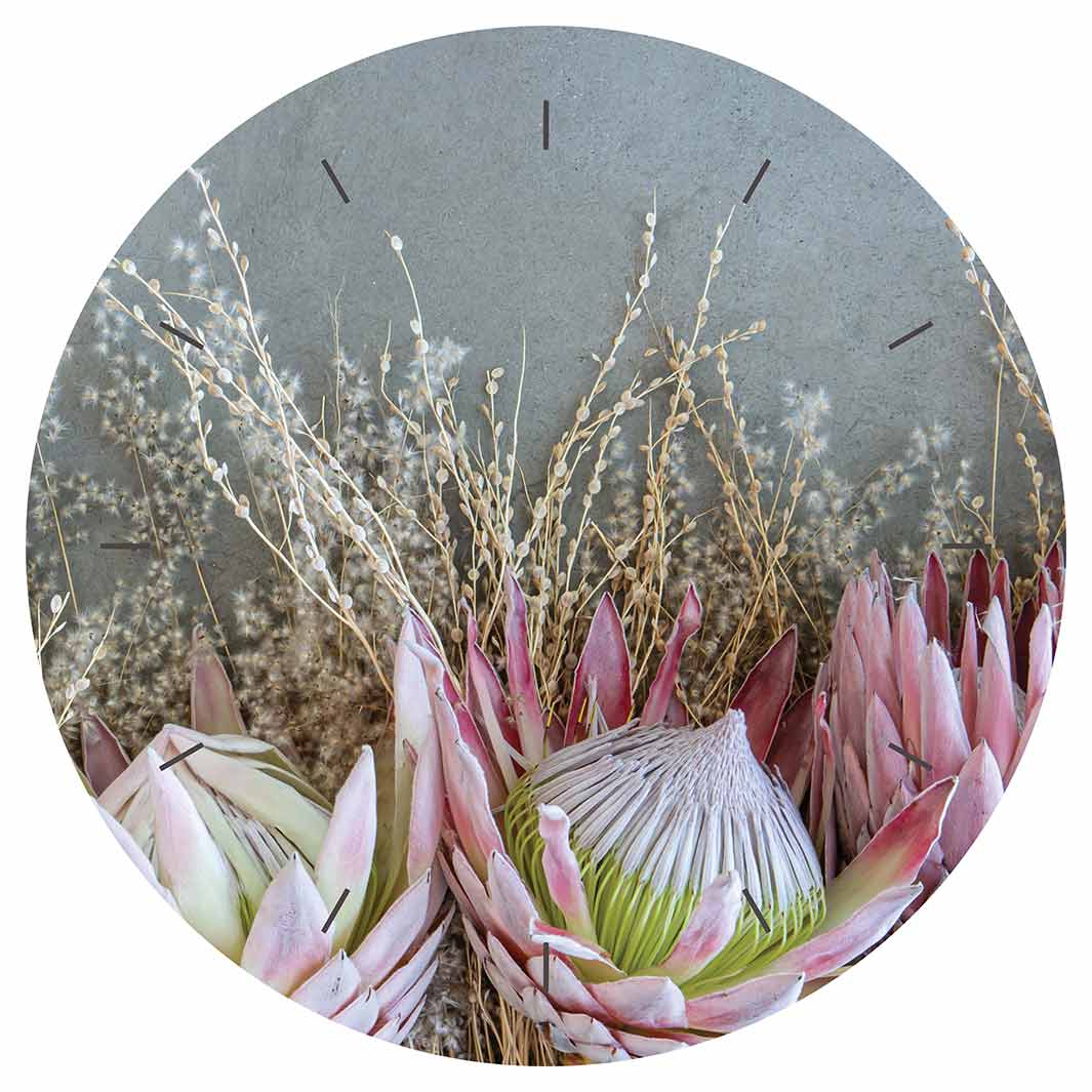 FLORAL DEEP PINK KING PROTEA ROUND CLOCK