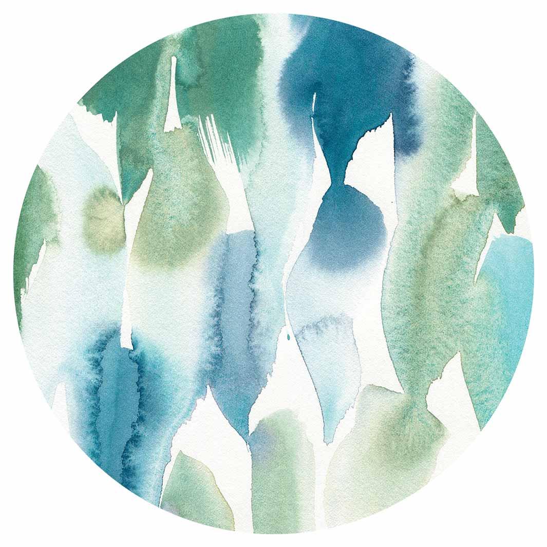 PATTERN BLUE AND GREEN WATERCOLOUR PAINT ROUND COASTER