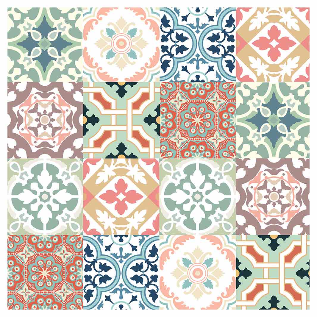 PATTERN TEAL AND ORANGE TILE SQUARE COASTER