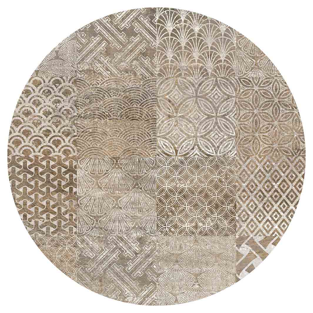 PATTERN BROWN MODERN TILE NATURAL ROUND COFFEE TABLE