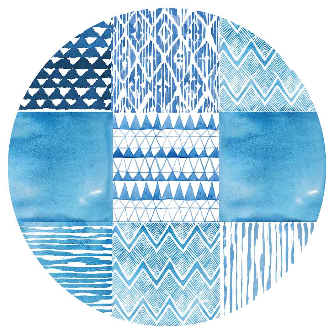 PATTERN BLUE WATERCOLOUR TILE ROUND COFFEE TABLE