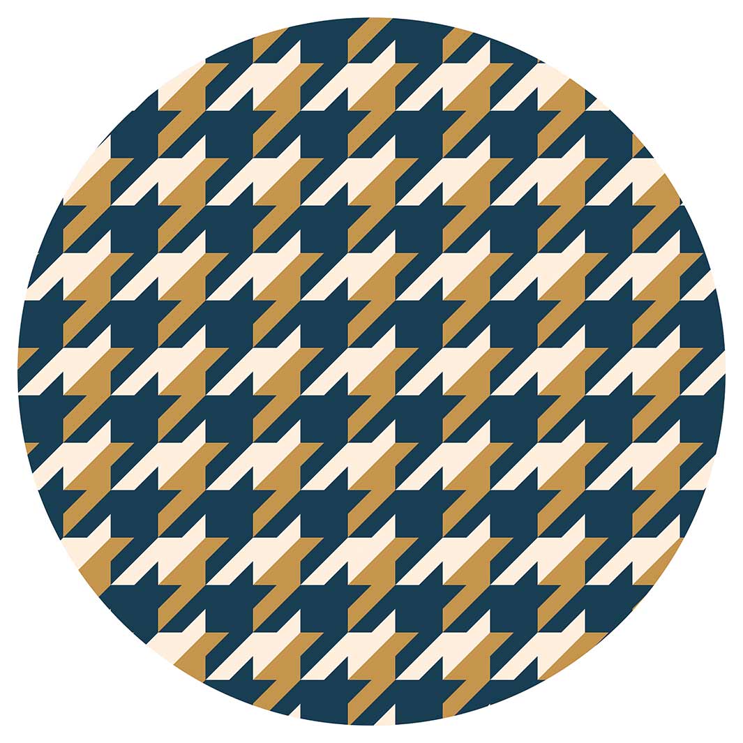 HOUNDSTOOTH BLUE AND GOLD ROUND COFFEE TABLE