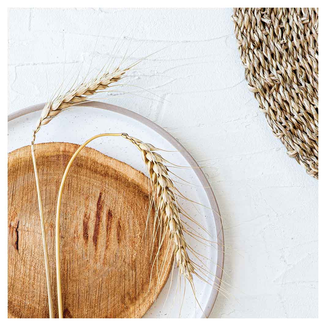 NATURAL BEIGE WHEAT ON WOOD AND WHITE SQUARE COFFEE TABLE