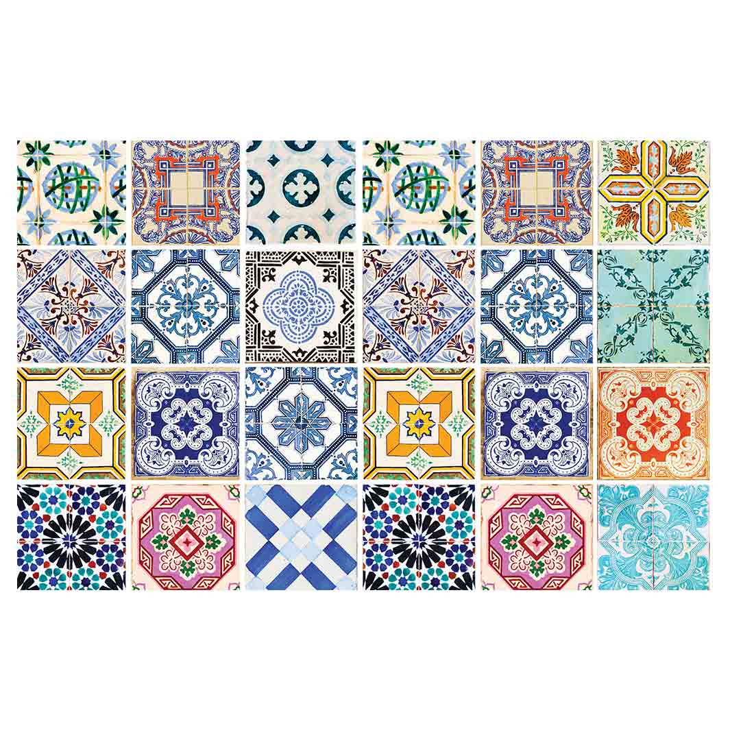 PATTERN BLUE COLOURFUL TILE BATHMAT