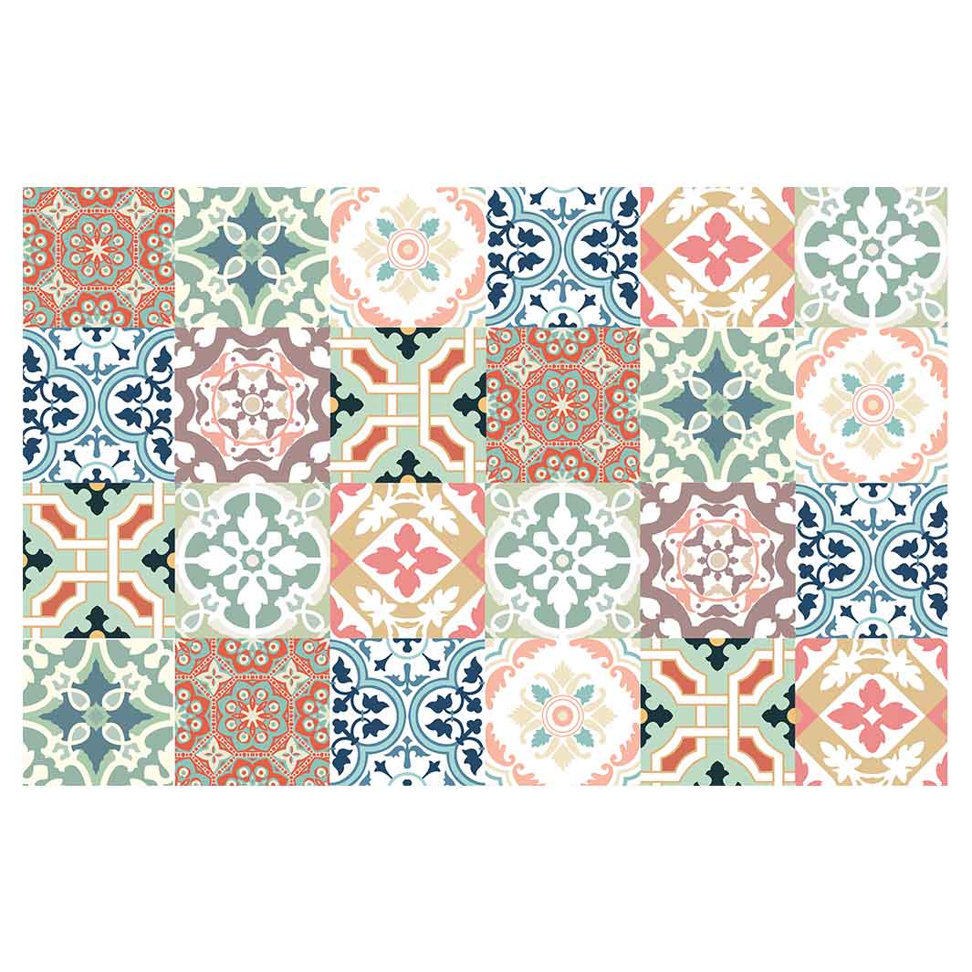 PATTERN TEAL AND ORANGE TILE BATHMAT