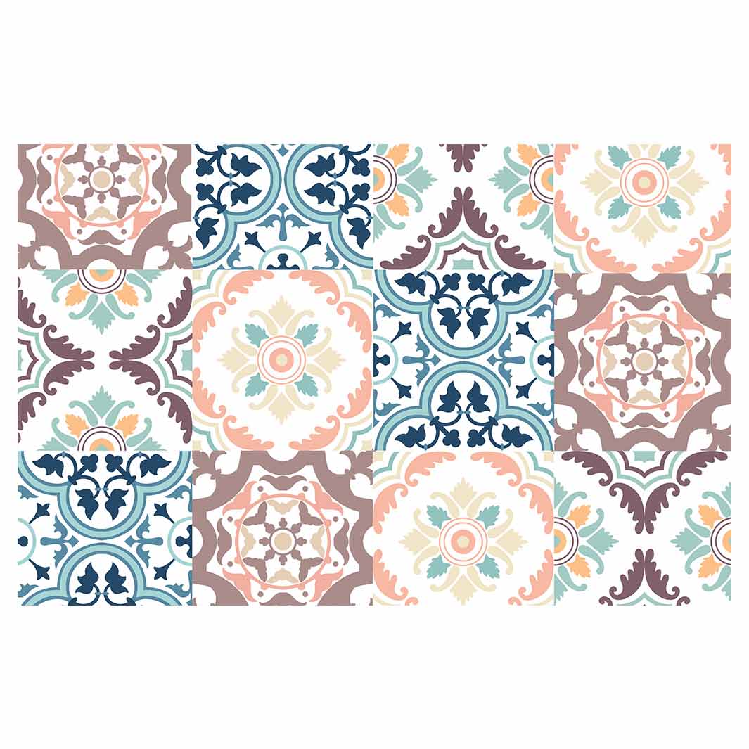 PATTERN BLUE AND MAUVE TILE BATHMAT