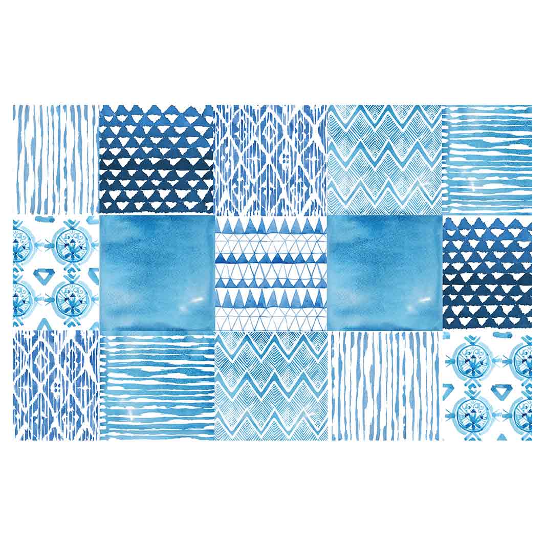 PATTERN BLUE WATERCOLOUR TILE BATHMAT