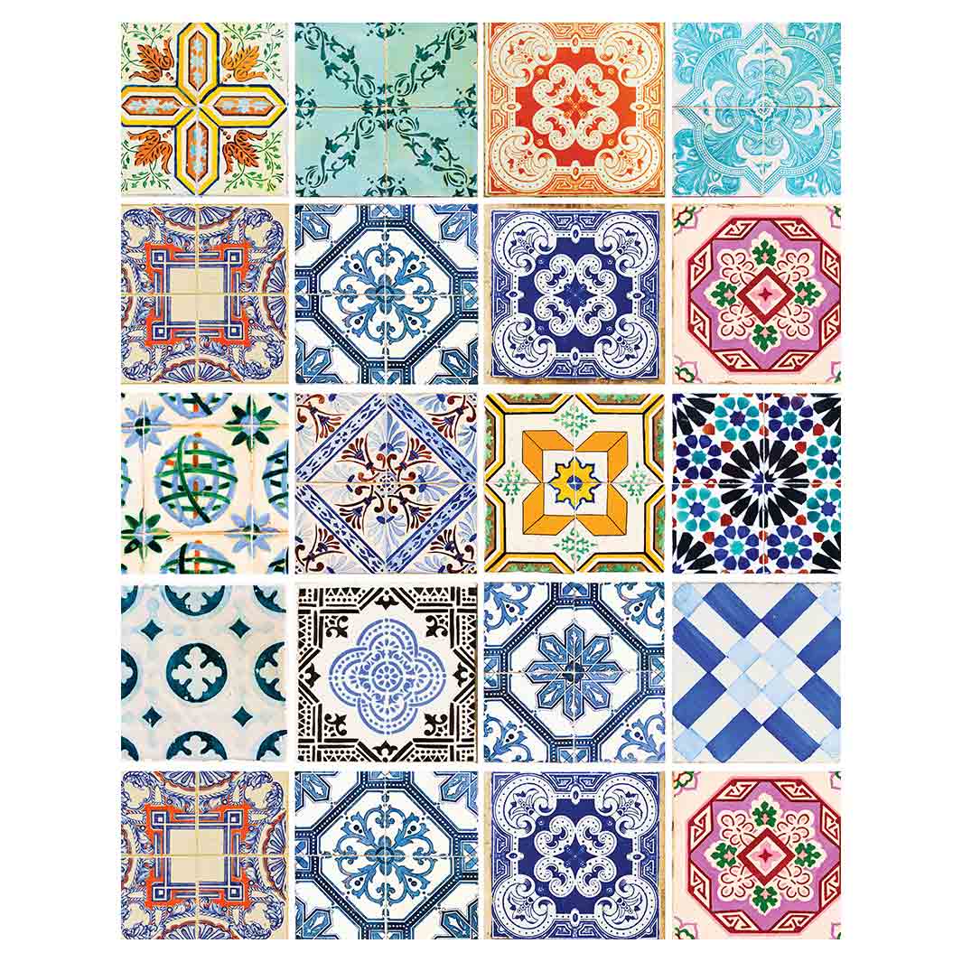 PATTERN BLUE COLOURFUL TILE FLEECE BLANKET