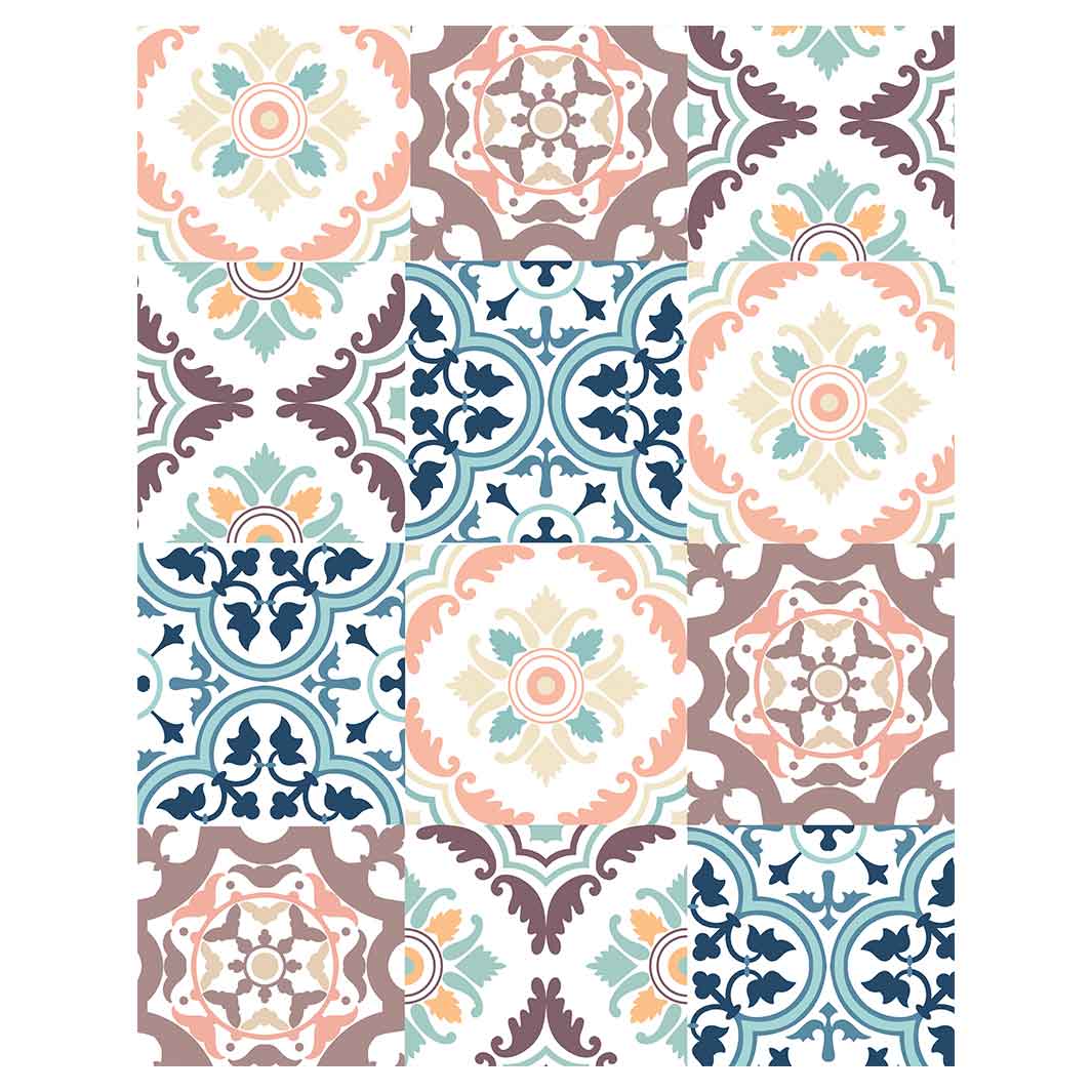 PATTERN BLUE AND MAUVE TILE FLEECE BLANKET