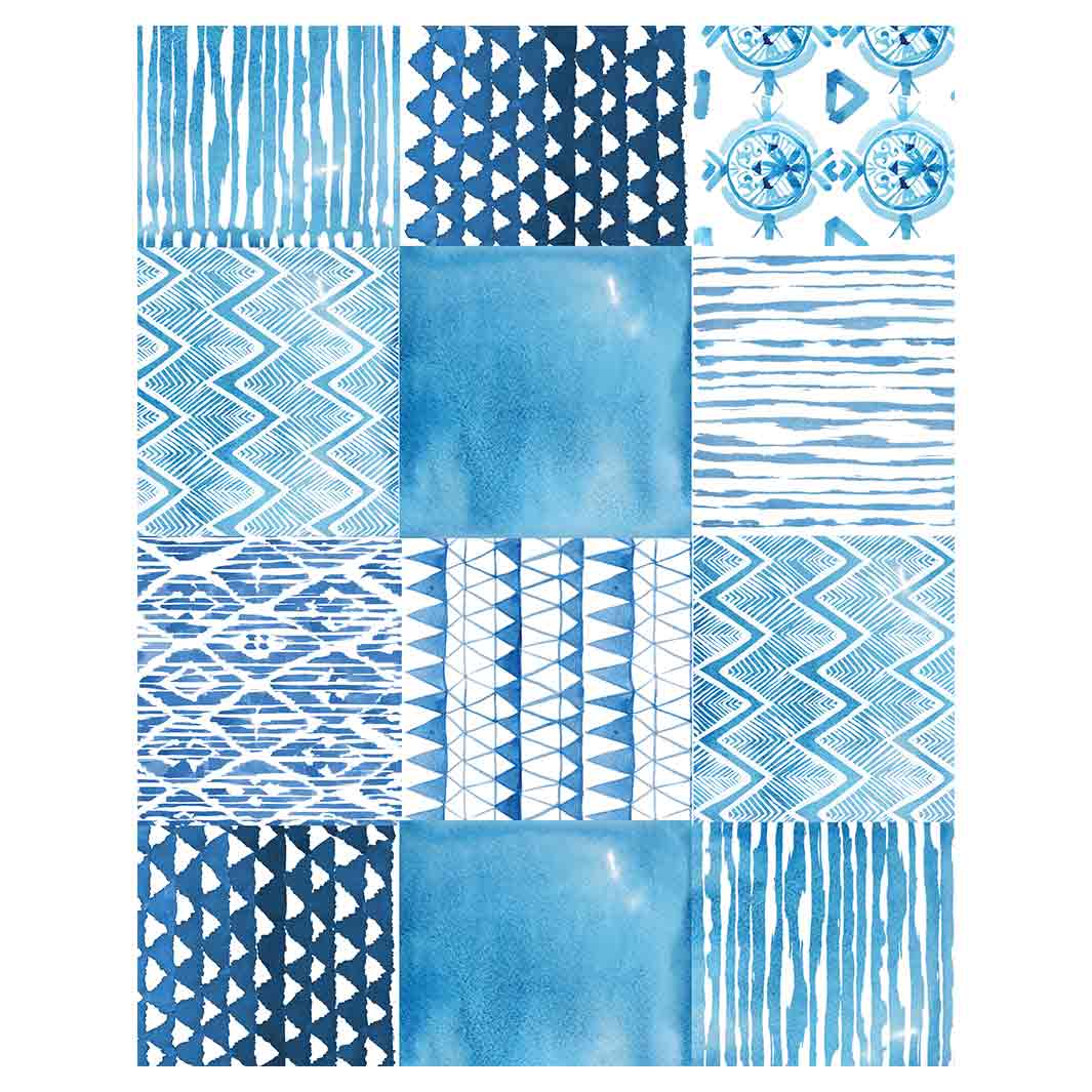 PATTERN BLUE WATERCOLOUR TILE FLEECE BLANKET