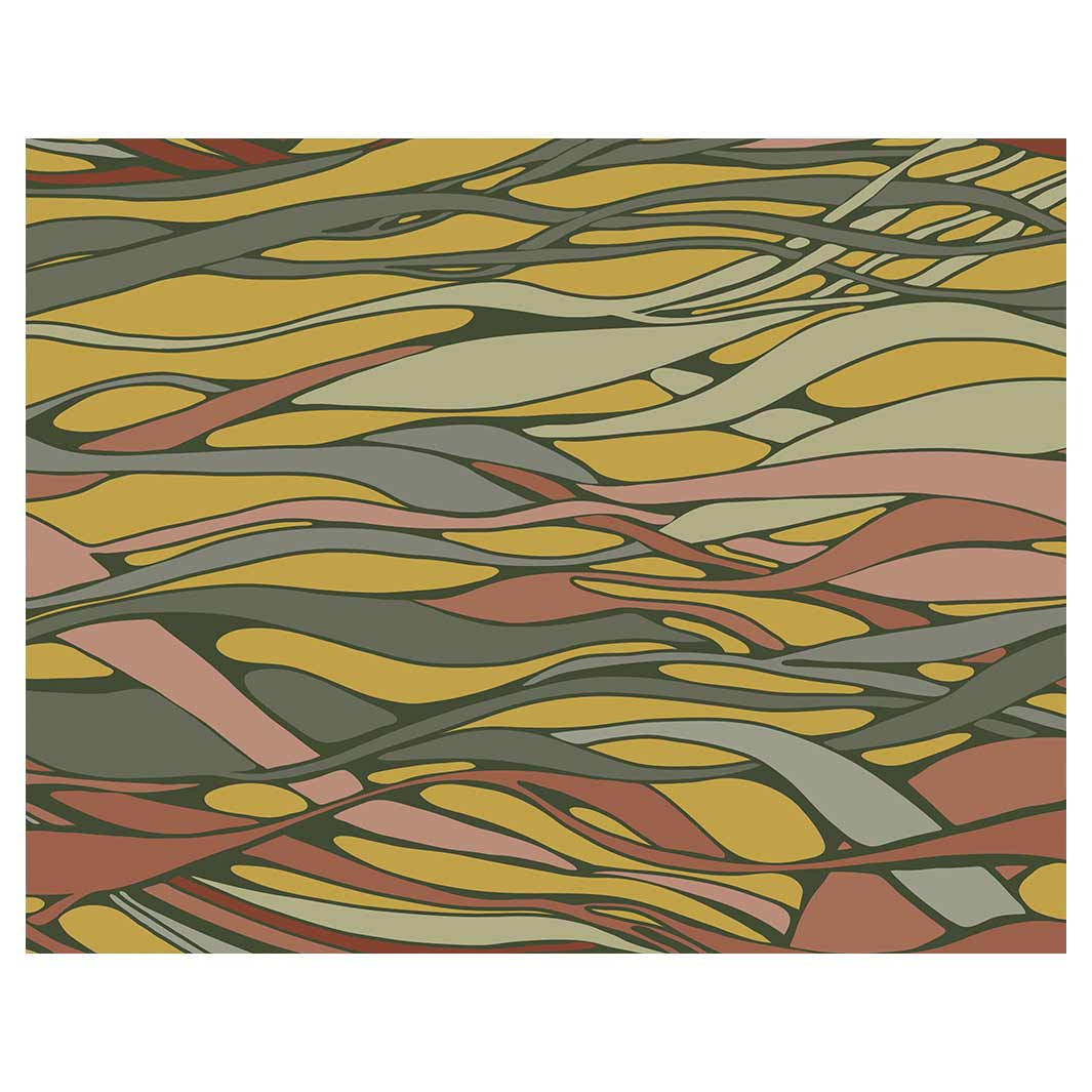 WAVY LINE ART MUSTARD AND PINK FLEECE BLANKET