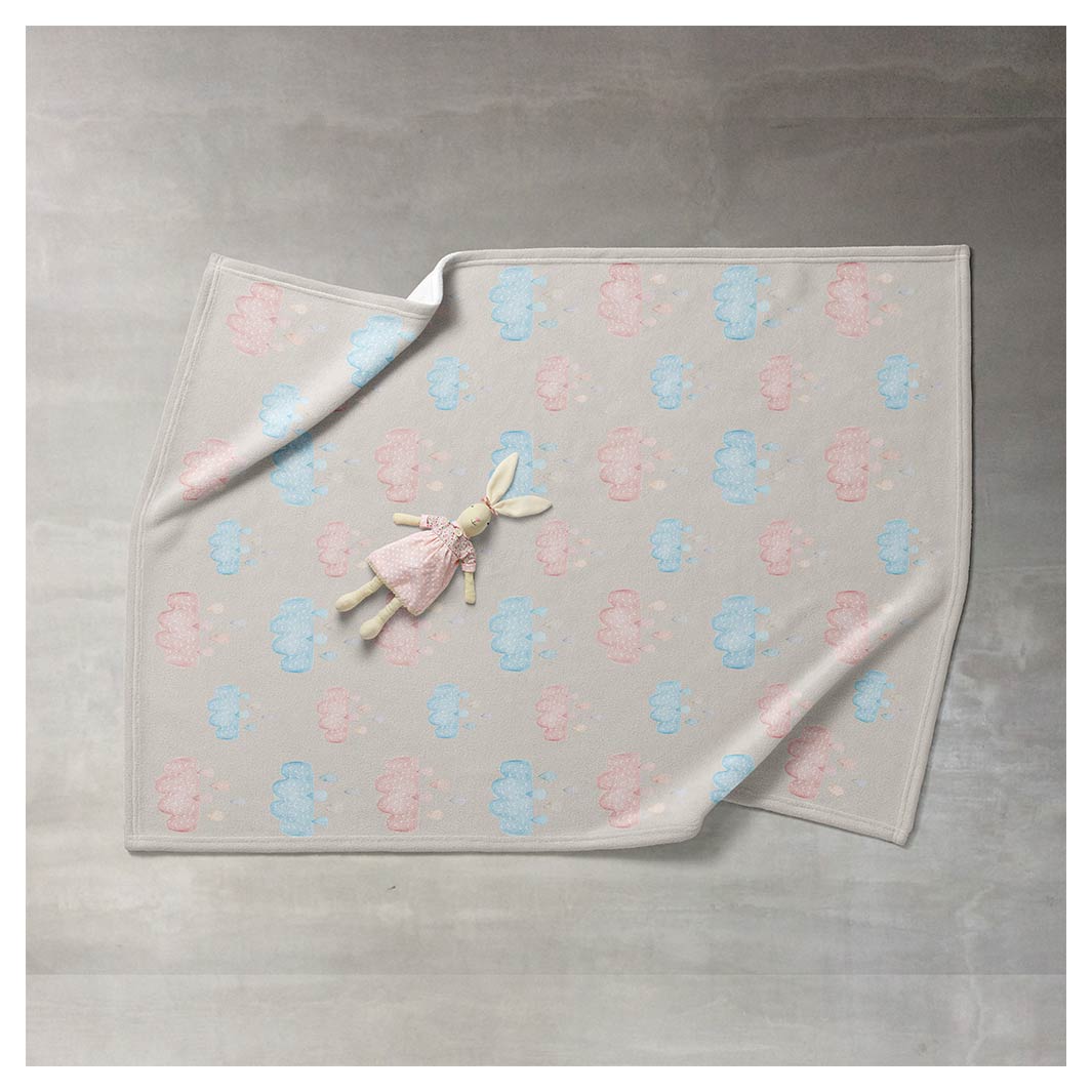 KIDS PINK AND BLUE WATERCOLOUR CLOUDS FLEECE BLANKET