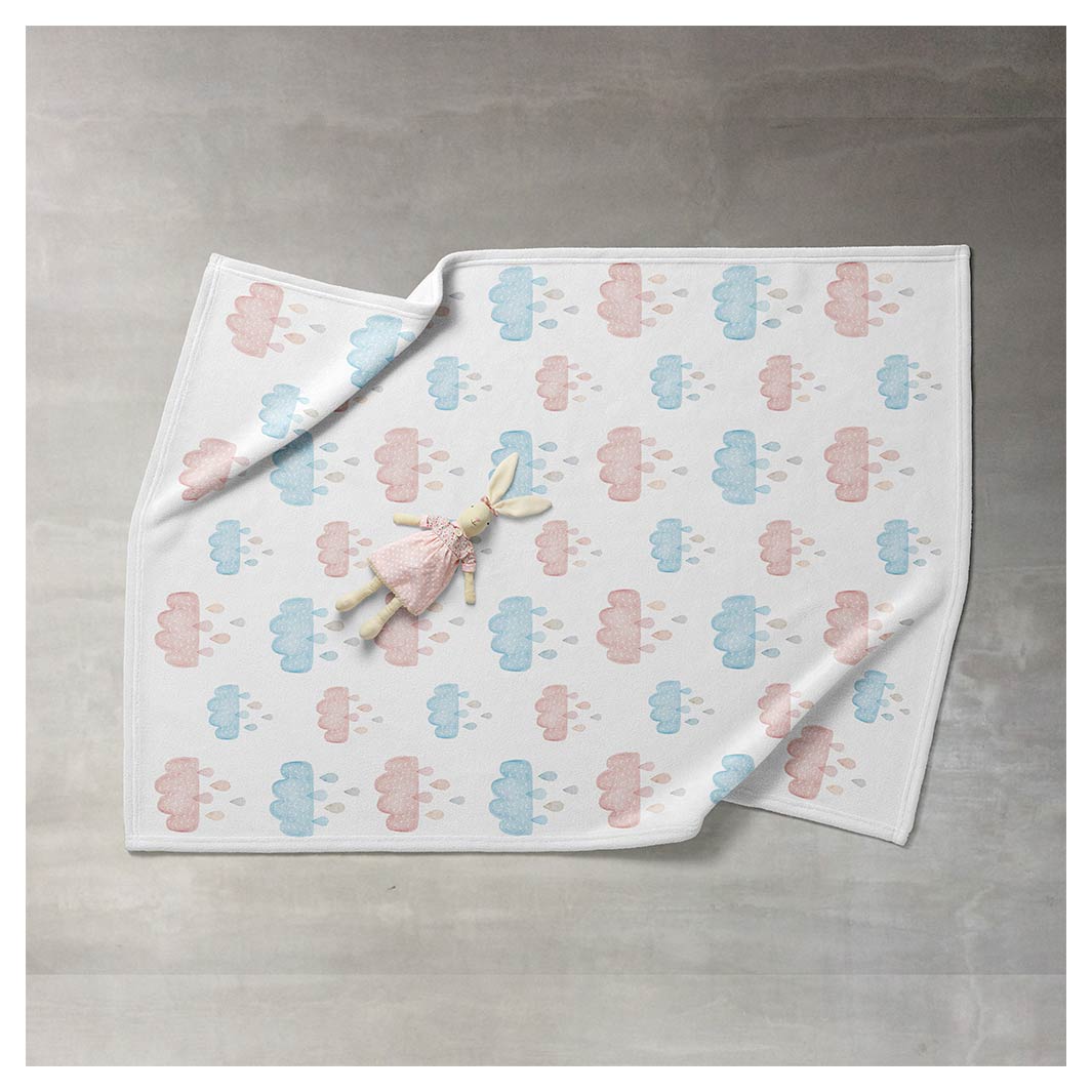 KIDS PINK AND BLUE WATERCOLOUR CLOUDS FLEECE BLANKET