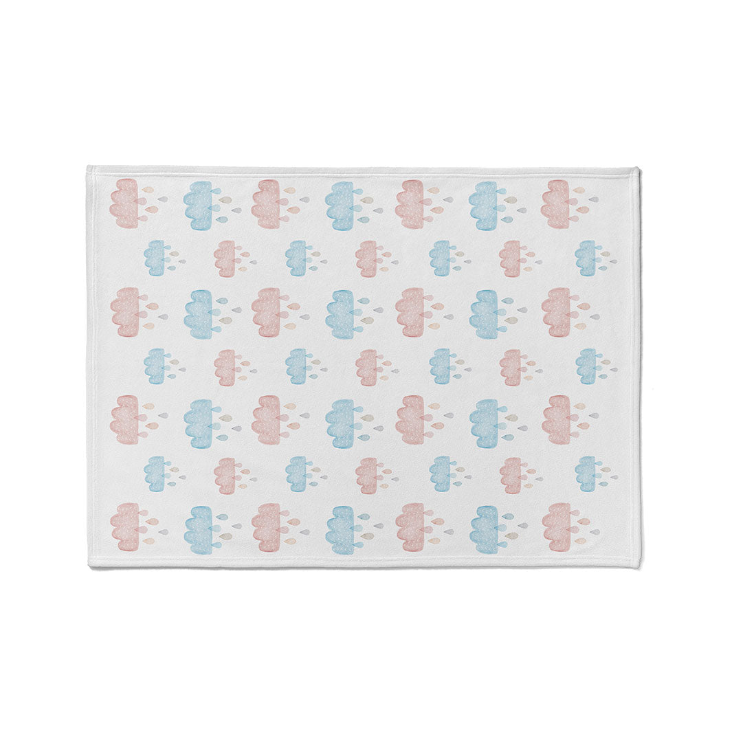 KIDS PINK AND BLUE WATERCOLOUR CLOUDS FLEECE BLANKET