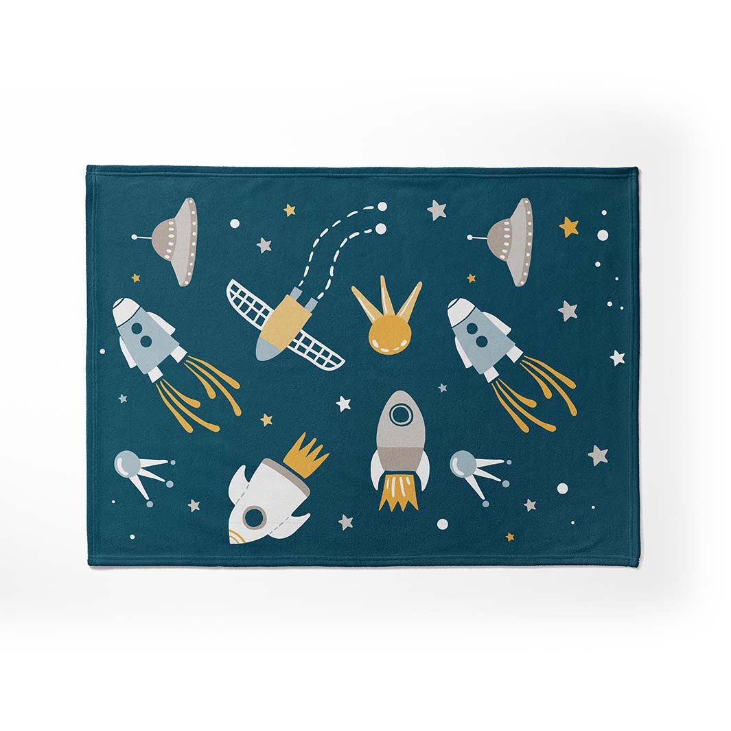 KIDS BLUE SPACESHIPS PATTERN FLEECE BLANKET