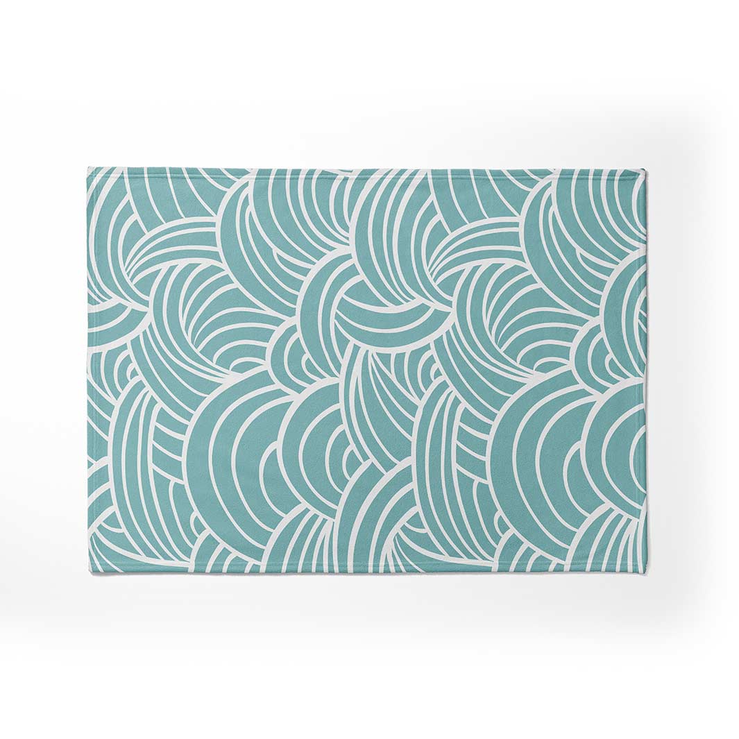 KIDS AQUA BLUE WAVES LINES PATTERN FLEECE BLANKET