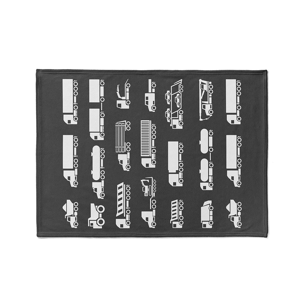 KIDS CHARCOAL TRUCK PATTERN FLEECE BLANKET